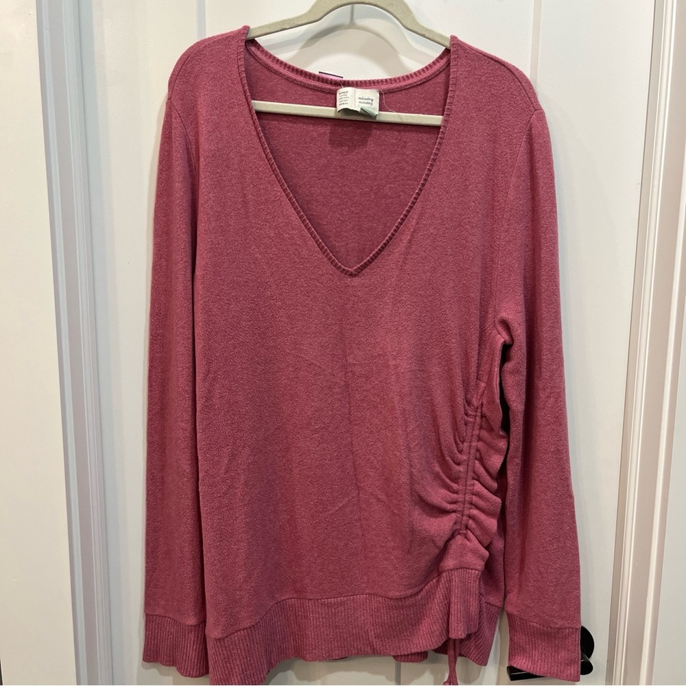 Anthropologie Saturday Sunday‎ V-Neck Pink Sweater Ruched Side-Tie Size XS